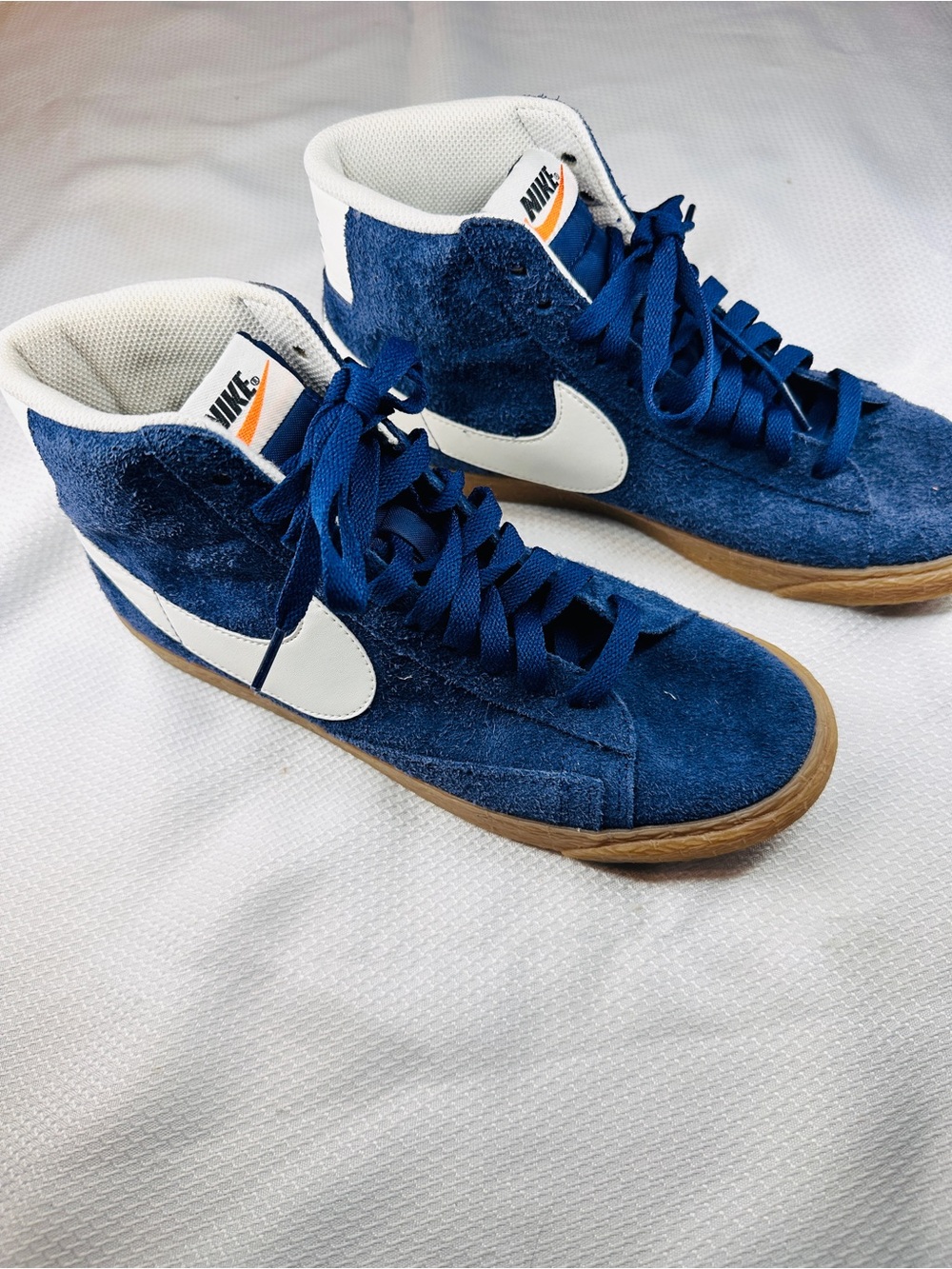 Nike Men’s High-Top Suede Sneakers in Blue with White Swoosh